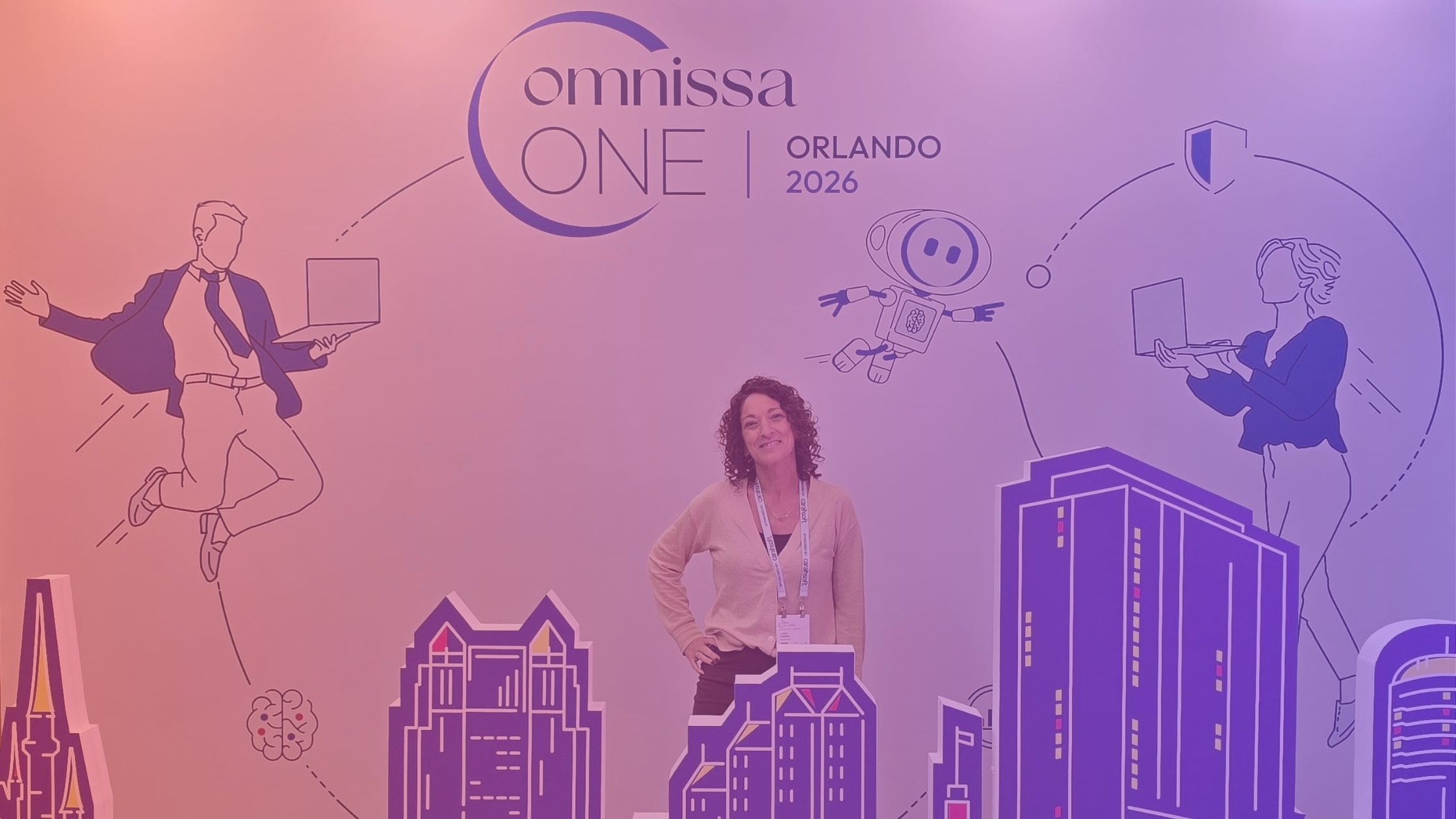 Linda Harper standing at a photo booth at Omnissa One 2026